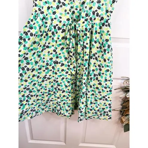 ON 34TH Ruffle Short Dress Floral Print Ruffled Button Down V Neck Size S Green