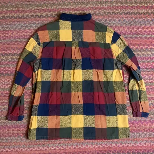 VTG FALL YELLOW RED & BLUE PLAID BUTTON UP SHIRT Size L - Image 4