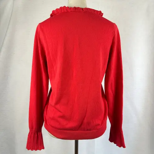 Boden Red Coral Ruffle Trim Crew Neck Knit Sweater Wool Blend Women's 8