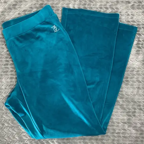 Juicy Couture Peacock Green Velour Classic Logo Track Pants Joggers Size XL