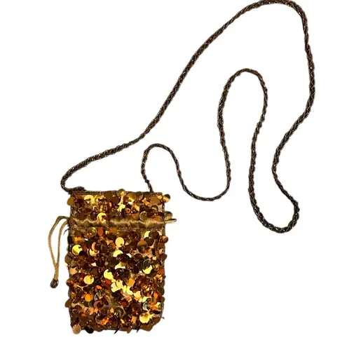 Vintage 80’s Sequin & Beaded Embellished Mini Drawstring Bag Copper & Brown