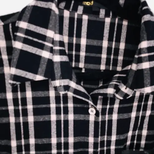 Maje Majé Grunge Leather Trimmed Black & White Plaid Flannel Shirt Size Large 12/14