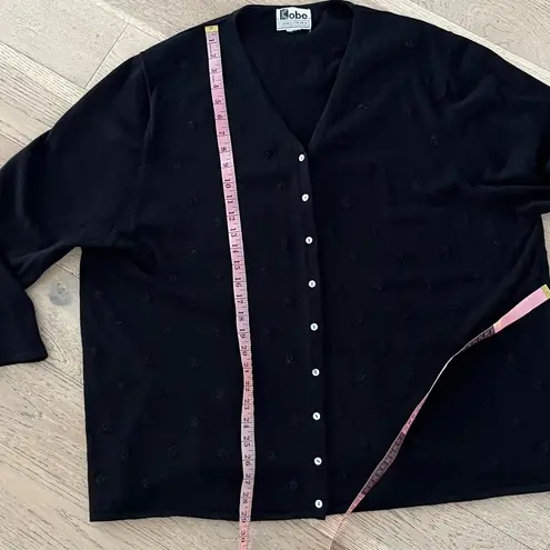 Vintage Kobe Black Floral Embroidered Cardigan Button Front 2X–3X