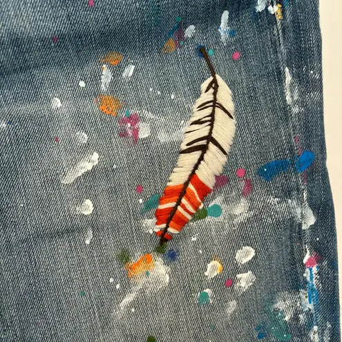 Polo Ralph Lauren Astor Slim Boyfriend Jeans paint splatter feather Womens 32 Blue