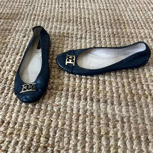 Escada Blue and Gold Flats with Elegant Gold Embellishment Size 39