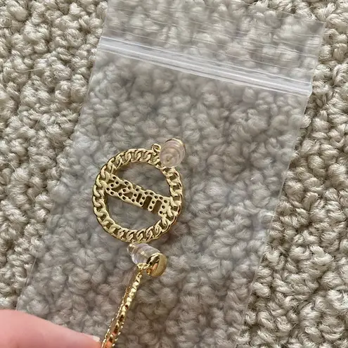 NEW Gold Plated “Miss” Glitter Circle Chain Earrings Glam Party Braided NIB