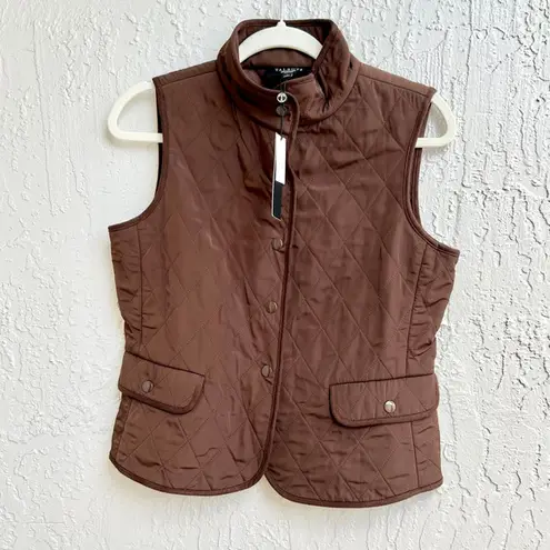 Talbots NWT  Stand Up Collared Quilted Vest Jacket Dark Brown Women Small Petites