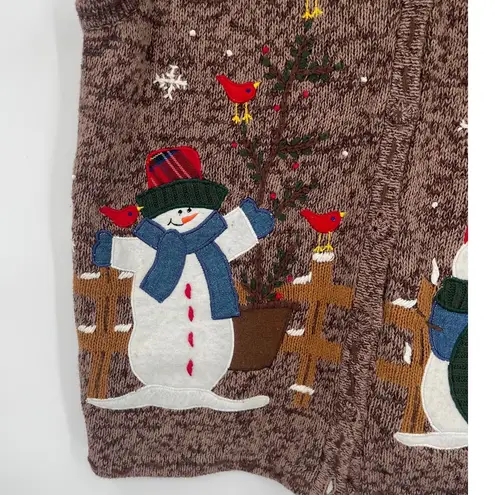 Bobbie Brooks Christmas Snowman Vest Sz 14/16W Cardinal Ugly Holiday Kitsch Brown