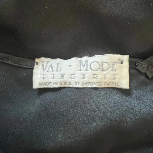 Val Mode Y2K 90s Black Satin Mini Slip Dress Nightgown Size M