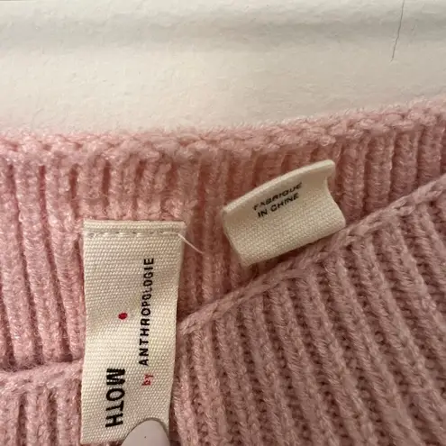 Anthropologie MOTH Off the Shoulder Boat Neck Light Pink Sweater Size XS