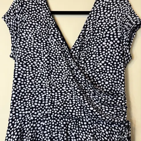 Chadwick's Women's Vintage Navy/White Polka Dot Stretchy A Line Dress. Sz Large