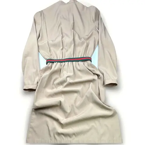 Vintage 80s Light Academia Preppy Khaki Dress Green Red Belt