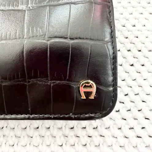 Etienne Aigner Black Croc Embossed Crossbody Convertible Multi Pocket Wallet