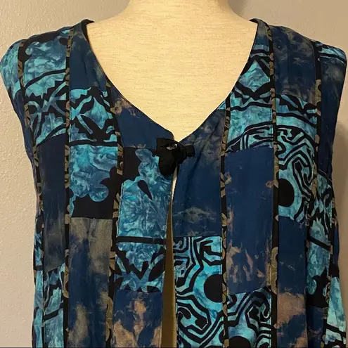 Soulmates blue black open front vest fabric bobble button size medium