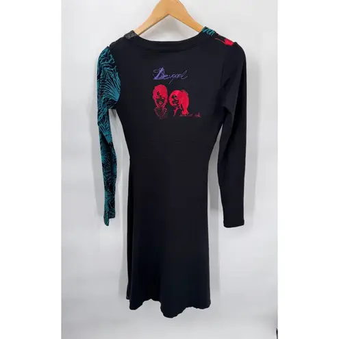 Desigual Artsy Collage Floral Bicycle Dress Womens Small Black Cotton