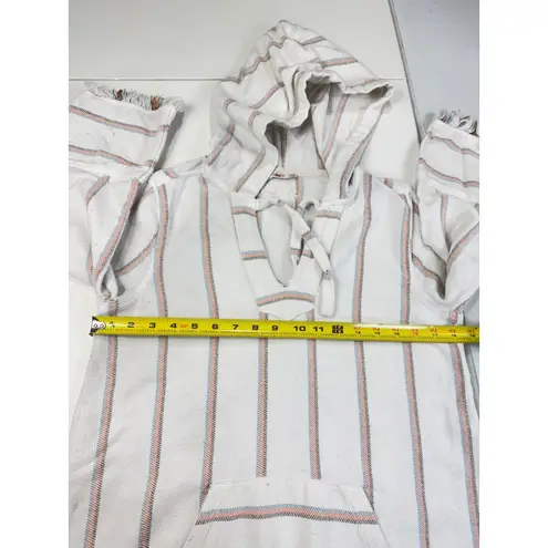 Faherty Striped Beach Cover-Up Hooded Tunic Dress with Pockets and Fringe