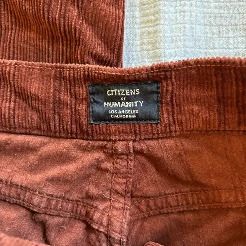 Citizens of Humanity  Olive High Rise Slim Ankle Red Corduroy 29‎ Button Fly