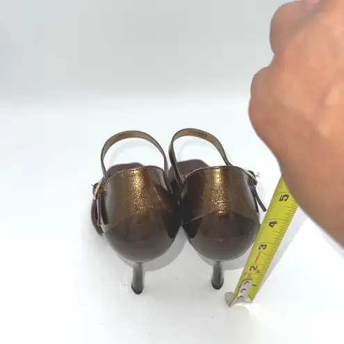 NWT Alfani Adara Umber Brown Suede Open Toe Heels Bronze Accents Ankle Strap 6