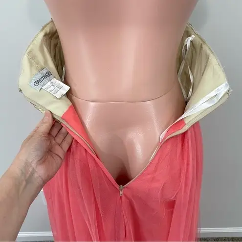 Christina Wu Bridesmaid Dress Style 22725 Size 4 Gold Sequin with Coral Tulle