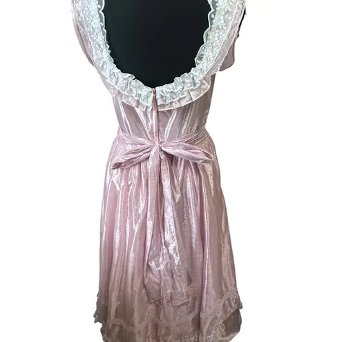 Gunne Sax Vintage 80's Bo Peep Pink Satin Southern Belle Prom Dress Size 11