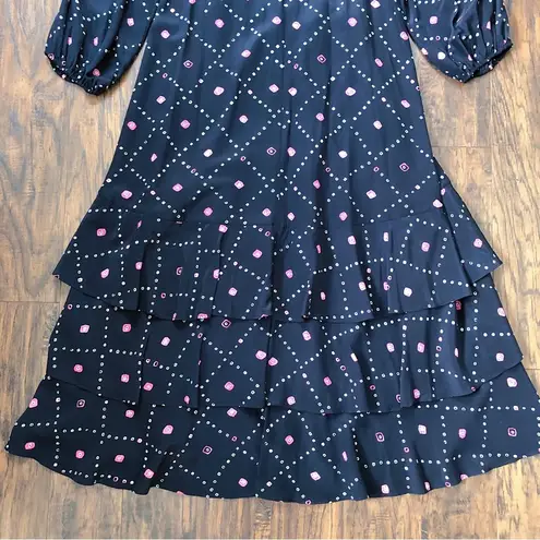 FIGUE • Frederica Dress black silk maxi wrap ruffle balloon sleeve tie waist