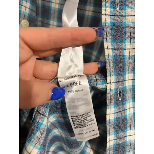 MOUSSY Plaid Cotton Button Down Shirt Blue Check Oversized Free Size Japan