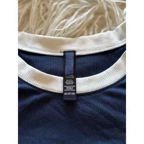 SKIMS Soft Lounge Ringer Long Sleeve Crop Top Navy Multi Size 2X