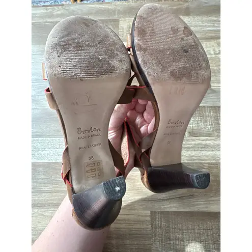 Womens Boden Leather Fisherman Strappy Cone Heel Sandals size 38 Boho Minimalist Brown