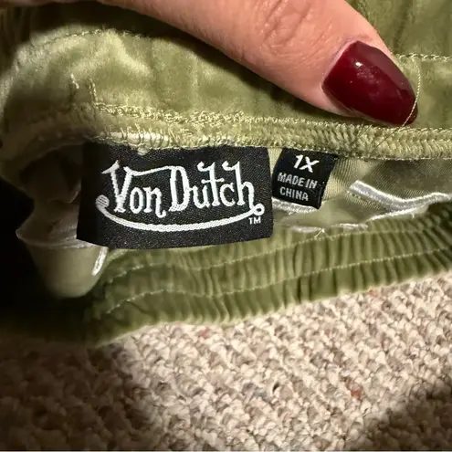 Von Dutch Velour Matching Set Wide Leg Track Pant Tube Top Olive Green- Size 1X