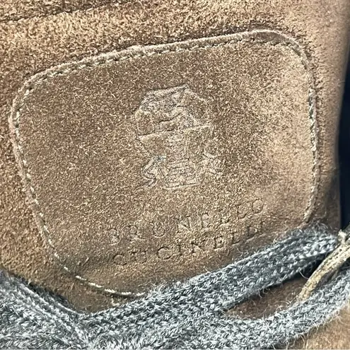 Brunello Cucinelli Chocolate Brown Suede Beaded-Toe High-Top Sneaker 37.5 6.5