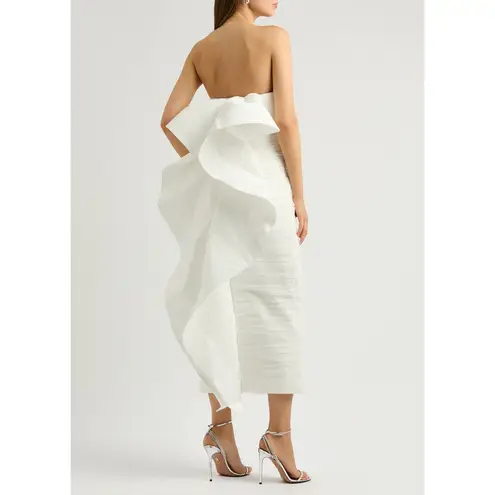 Rebecca Vallance Lily Strapless Ruched Midi Dress Ivory US 10 UK 14 White