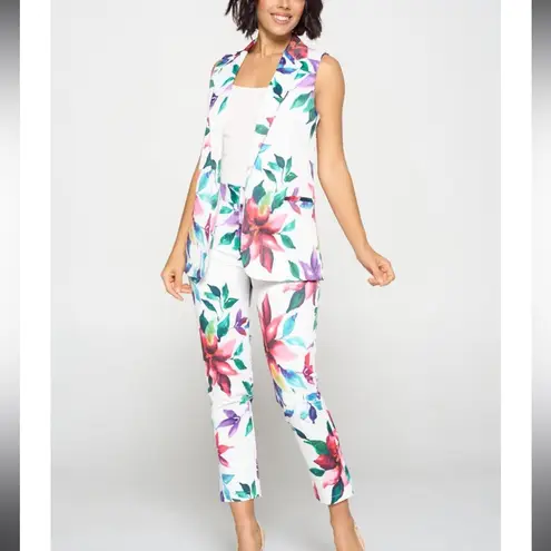 OVI NWT Green Leaf Tropical Vest Pantsuit Set Small