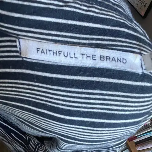 Faithfull the Brand Blue & White Oversized Collared Shirt Dress Size Medium