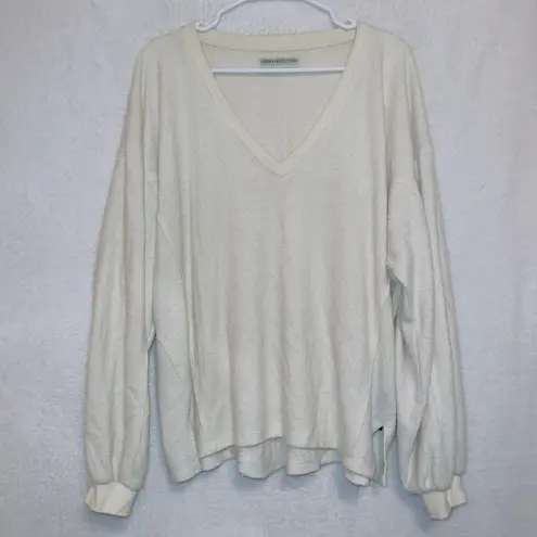 Urban Outfitters UO Cream Textured Oversized V Lillu Sweater