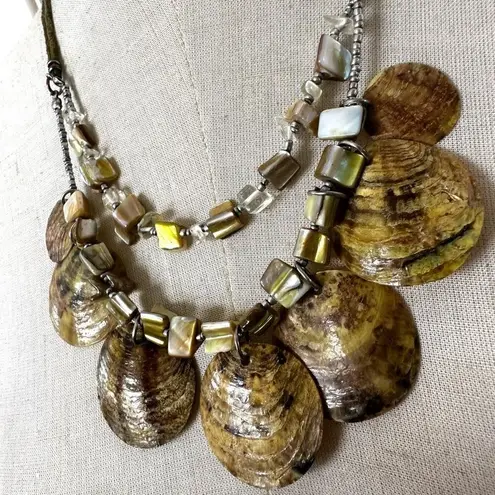 Leather Strand Green Shell Disc Double Strand Beaded Abalone Necklace
