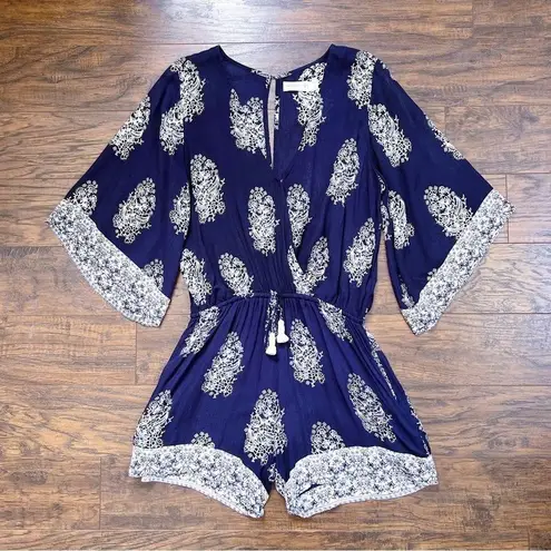 Faithfull the Brand Faithfull • Yacht Romper playsuit navy blue Devani print bandana floral Anthro