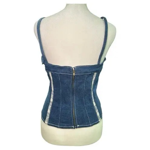 I am gia I.AM.GIA Adeline Denim And Lace Bustier Top Rare Large Blue Form Fitting