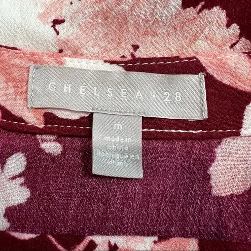 Chelsea28 Burgundy & Pink Floral Semi Sheer Skirt