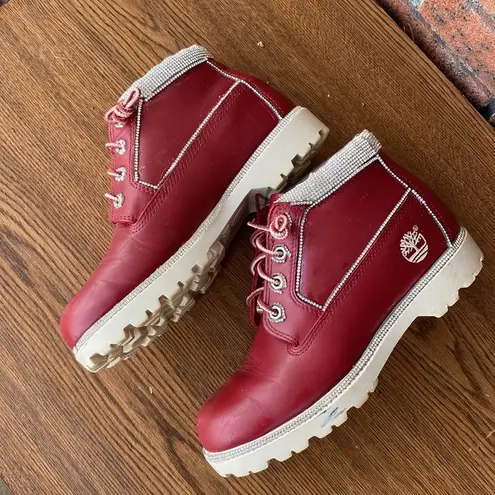 Timberland EUC VINTAGE BLINGED  WATERPROOF LACE UP 5” RED BOOT