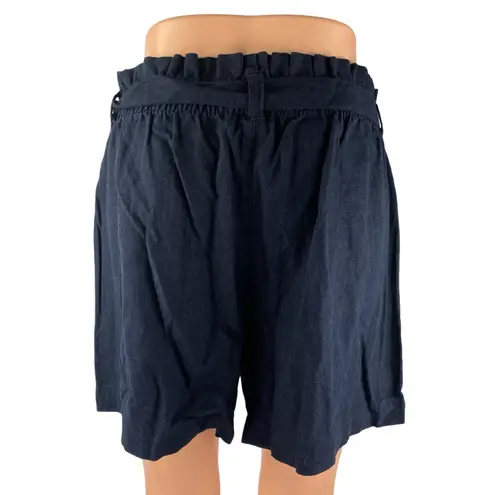 JDY Navy Blue Linen Tie Belt Elastic Waist High Rise Casual Paperbag Shorts 42 - Image 2