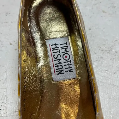 Timothy Hitsman Gold Crocodile Embossed Pointed Toe Heels Women's Size 8