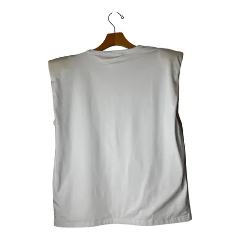 BLANKNYC Shirt Women Medium White Cotton Might Be Right Shoulder Pad Tee NWT