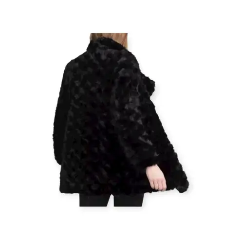 ZARA  𒀭 Shiny Faux Fur Draped Front Cuddly Soft Teddy Coat 𒀭 Black 𒀭 Medium