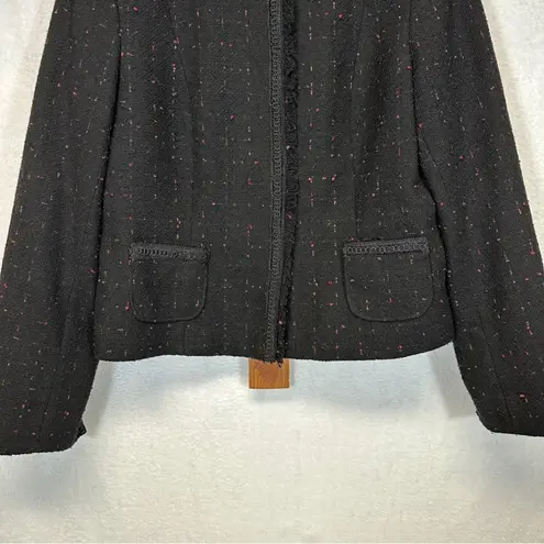 Perry Ellis Wool Blend Black & Pink Fringe Long Sleeve Blazer Size 14