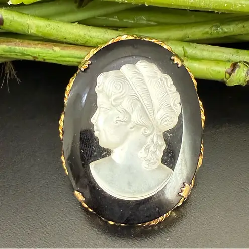 Vintage Unsigned White Lucite Black Satin Glass Gold