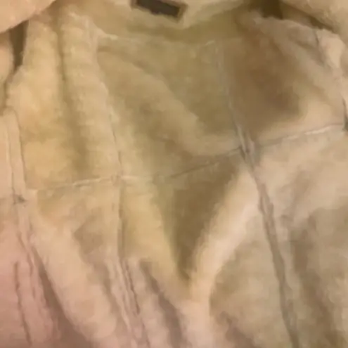 Steve Madden - Rare Genuine leather faux fur Vintage  sherpa coat tan and cream M - Image 12