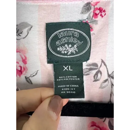 Laura Ashley Women's Pajamas XL White Pink Floral Striped Nightshirt