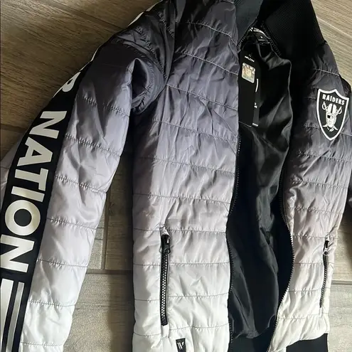 Raiders Black and Gray Puffer Jacket with Gradient Design