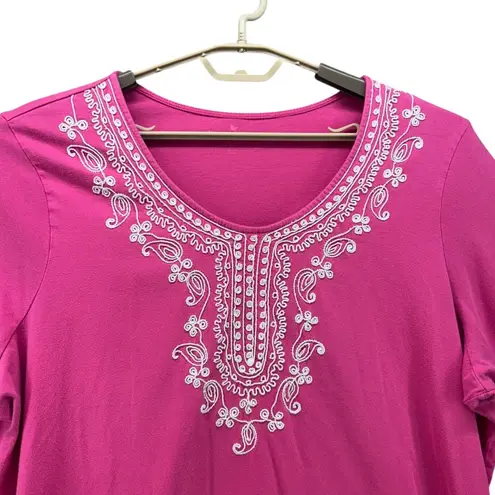 Woman Within Womens Blouse Size 1X Tunic Embroidery Bohemian Hipster Summer Soft