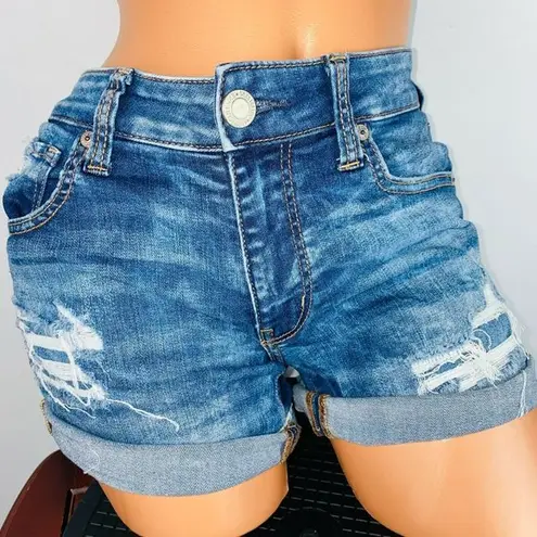 American Eagle  6 Super Super Stretch X Midi Destroyed Faux Patches Jean Shorts